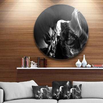 Black and White Antelope Canyon - Landscape Photography Circle Metal Wall Decor